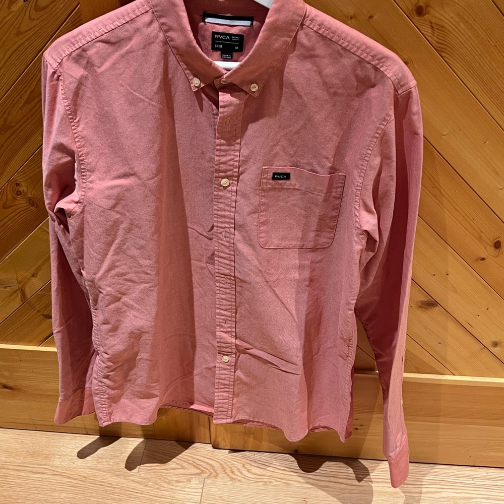 RVCA Men's Casual Salmon Button-Down Shirt (2 shirts)